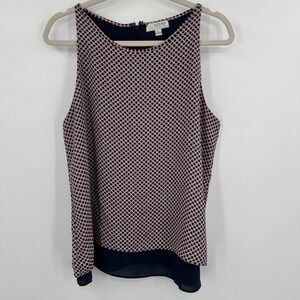 Kenar Blouse‎ Womens Large Navy Red Geometric Print Sleeveless Top Polyester